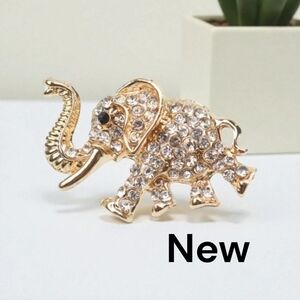 New! Elegant Gold Tone  Elephant Rhinestone Brooch